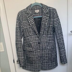 LOFT Black and White Blazer with Plaid Pattern
